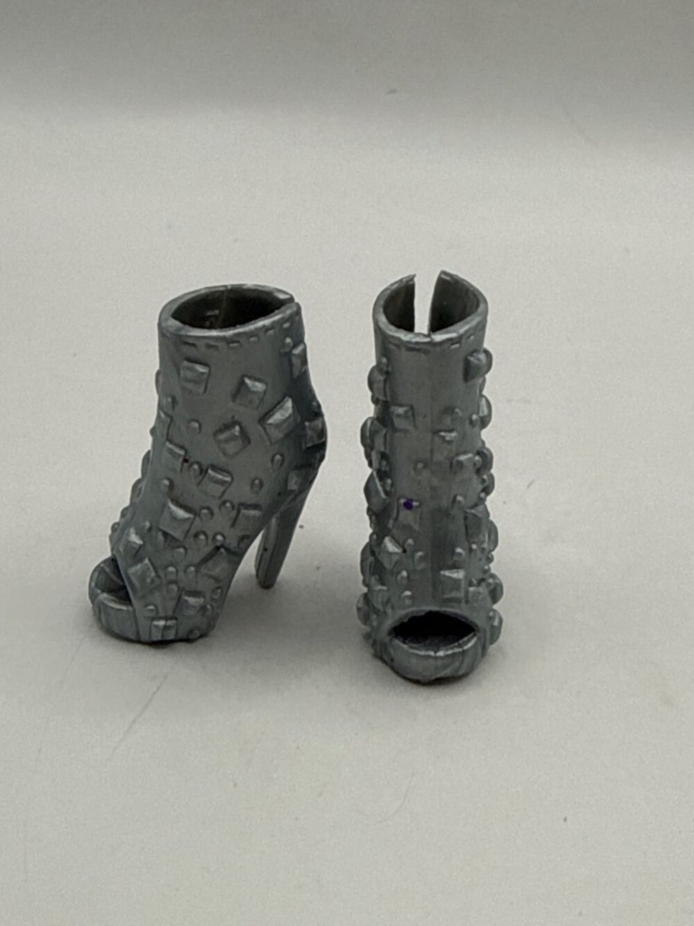Barbie Fashionistas Doll Shoes Silver Studded Peep Toe Ankle Boots High Heels